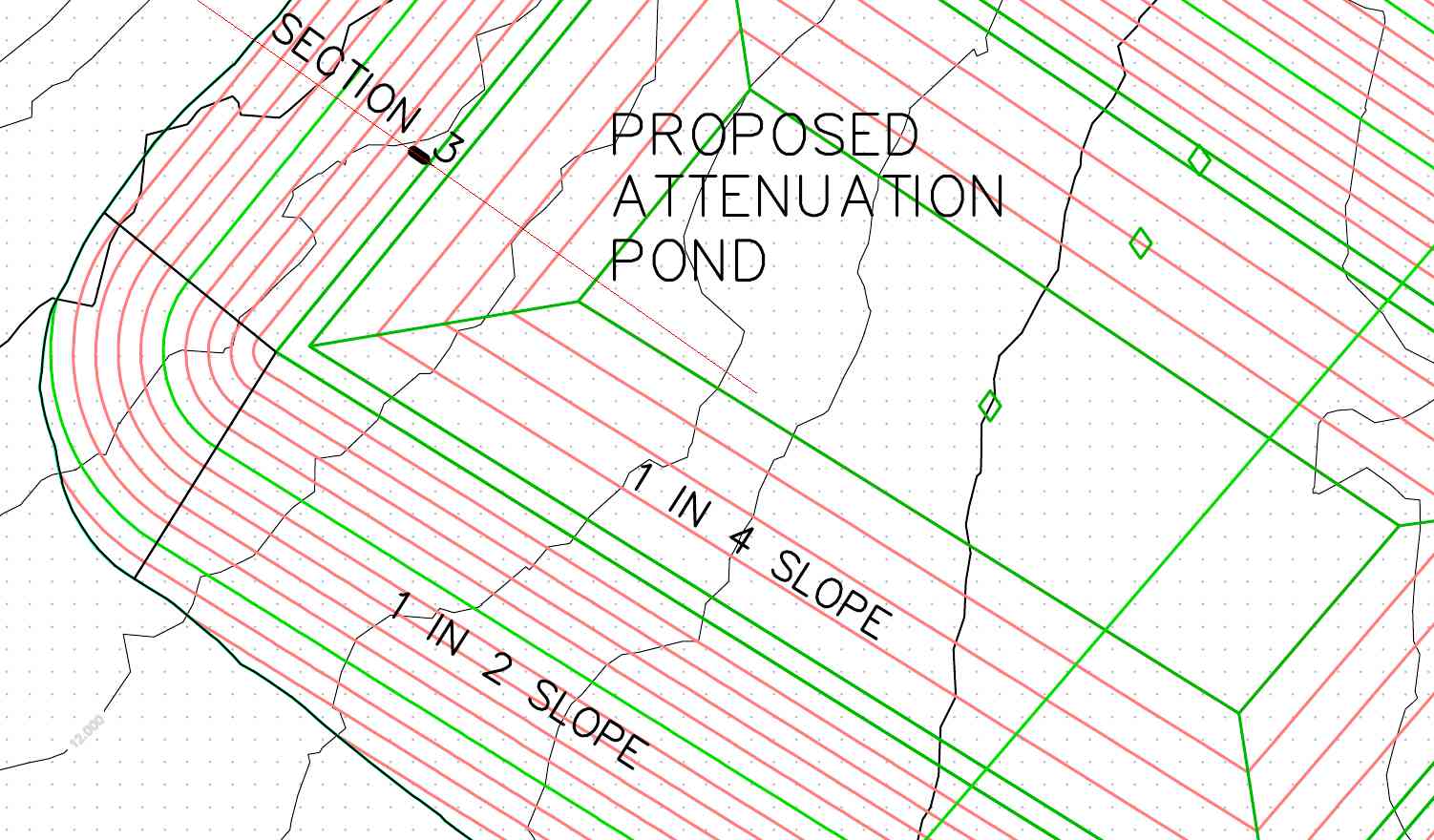 Drawing of contour lines for proposed attenuation pond